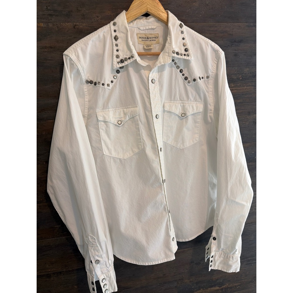 Denim & Supply Ralph Lauren White Studded Western Snap Front Shirt XL